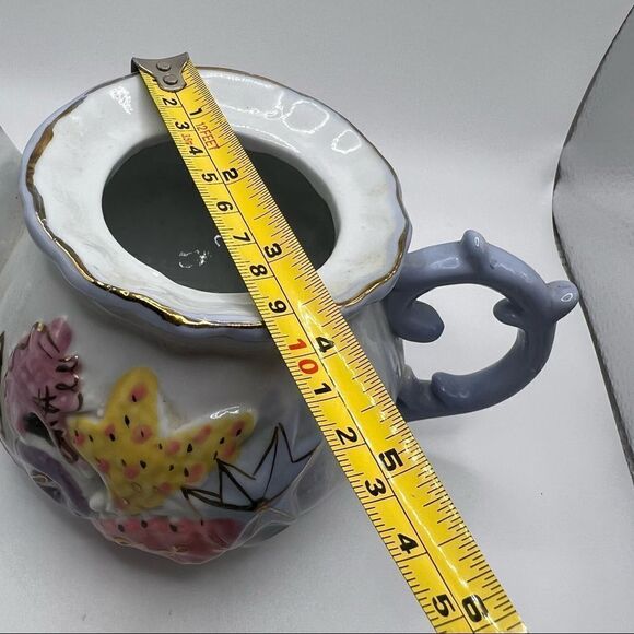 Seashell Ceramic Teapot Pastel Colors and Gold Accents - Picture 12 of 12